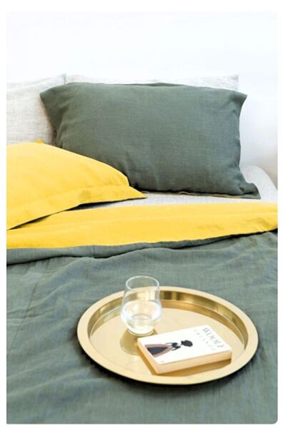 OKSİT SARI-YEŞİL % 100%100 Pamuklu Yıkamalı Vintage Çift Kişilik Nevresim Takımı, ( 200 x 220)