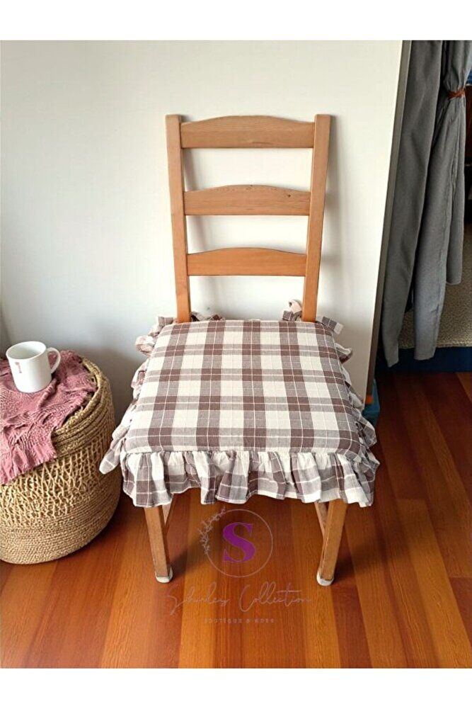 EL YAPIMI KARELİ BULDAN MONİKA 4 TARAFI FIRFIRLI SANDALYE MİNDERİ