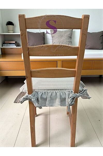 GRİ PİTİKARELİ BULDAN YIKANMIS KETEN 4 TARAFI FIRFIRLI SANDALYE MİNDERİ