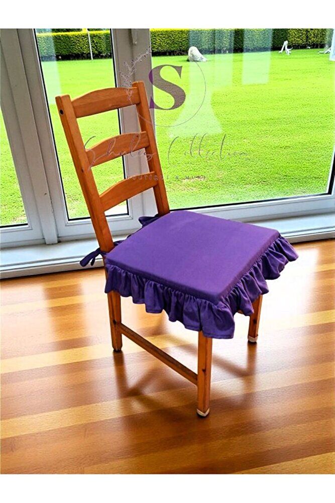 MOR RENK BULDAN YIKANMIS KETEN 4 TARAFI FIRFIRLI SANDALYE MİNDERİ