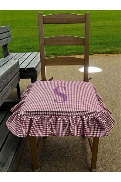 KIRMIZI PİTİKARELİ BULDAN YIKANMIS KETEN 4 TARAFI FIRFIRLI SANDALYE MİNDERİ