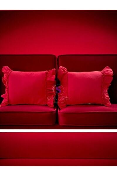 KIRMIZI Keten Bohem Fırfırlı Vintage 2'li Dikdörtgen Kırlent Kılıfı