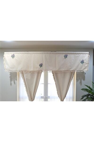 LAVANTA NAKIŞLI NATUREL Vintage Pamuk Keten FARBELA Perde (BOY X EN) PİLESİZ