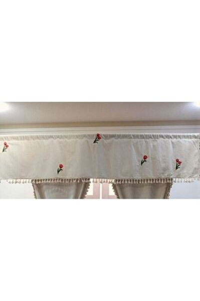 LALE NAKIŞLI NATUREL Vintage Pamuk Keten FARBELA Perde (BOY X EN) PİLESİZ