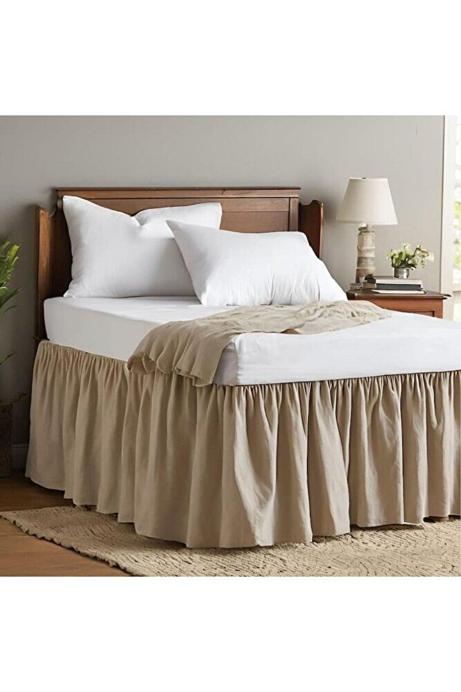 Rustik Şık Keten FırfırLı - Yumuşak Naturel Yatak Eteği 160 x 200