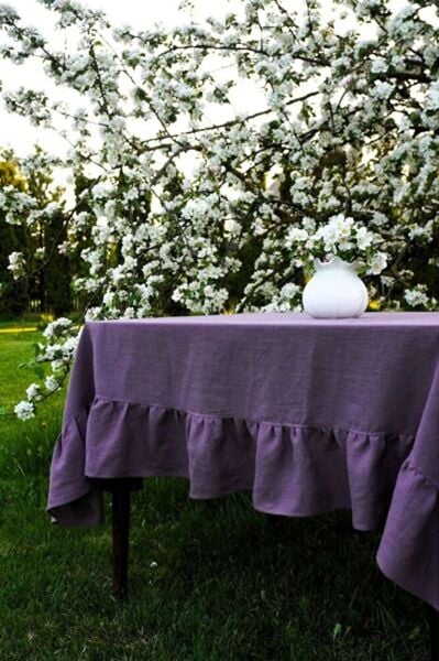 Buldan Keten Fırfırlı Vintage MOR Masa Örtüsü
