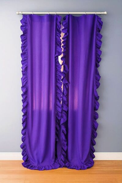 CİFT TARAFLI FIRFIRLI MOR Vintage Pamuk Keten Perde (EN X BOY) - Tek Kanat - Pilesiz