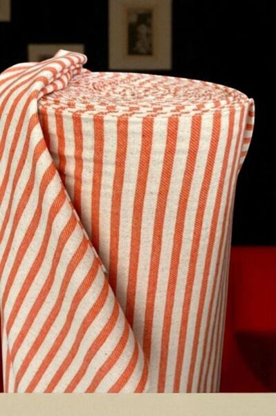 Turuncu Çizgili Keten Kumaş- Keten Kumaş 100x230 cm