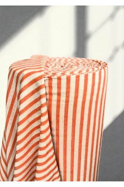 Turuncu Çizgili Keten Kumaş- Keten Kumaş 100x230 cm