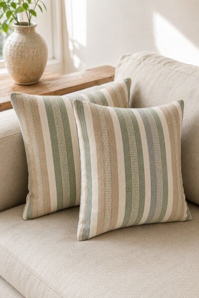 VİNTAGE COUNTRY ÇİZGİLİ DOKUMA 3 PARÇA SALON SETİ – 40×140 PÜSKÜLLÜ RUNNER VE 2 ADET 45×45 KIRLENT KILIFI