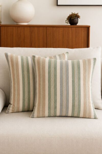 VİNTAGE COUNTRY ÇİZGİLİ DOKUMA 3 PARÇA SALON SETİ – 40×140 PÜSKÜLLÜ RUNNER VE 2 ADET 45×45 KIRLENT KILIFI