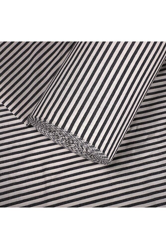 Siyah Çizgili Keten Kumaş- Yıkanmış Keten Kumaş 100x230cm