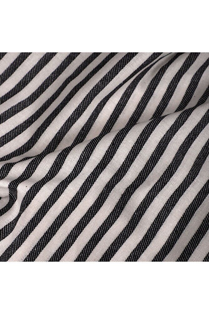 Siyah Çizgili Keten Kumaş- Yıkanmış Keten Kumaş 100x230cm