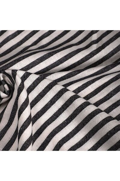 Siyah Çizgili Keten Kumaş- Yıkanmış Keten Kumaş 100x230cm