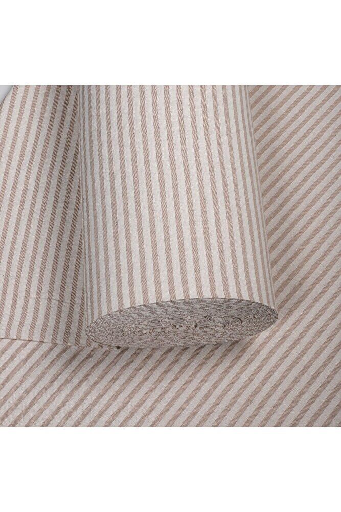 Bej Çizgili Keten Kumaş - Yıkanmış Kumaş 100x230cm