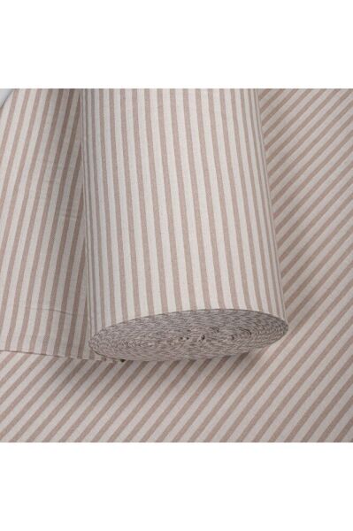 Bej Çizgili Keten Kumaş - Yıkanmış Kumaş 100x230cm