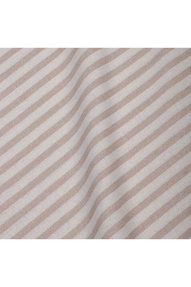 Bej Çizgili Keten Kumaş - Yıkanmış Kumaş 100x230cm