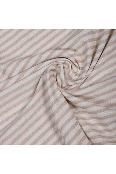 Bej Çizgili Keten Kumaş - Yıkanmış Kumaş 100x230cm