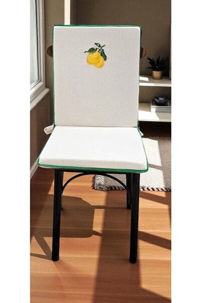 LİMON NAKIŞLI BULDAN KETENİ ARKALIKLI FERMUARLI SANDALYE MİNDERİ