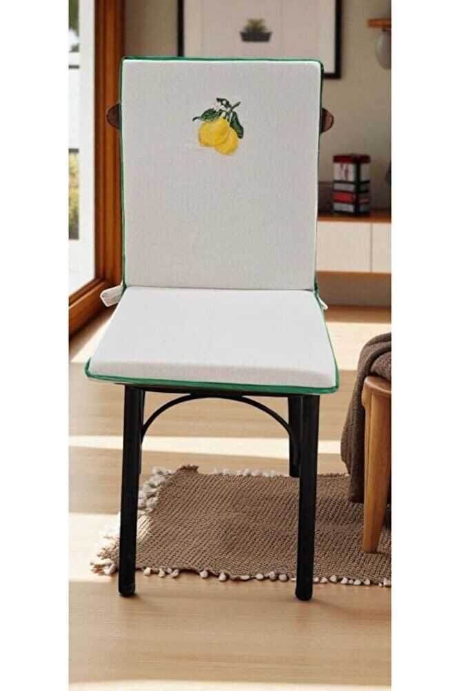 LİMON NAKIŞLI BULDAN KETENİ ARKALIKLI FERMUARLI SANDALYE MİNDERİ