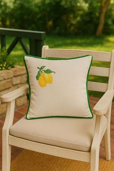 LİMON NAKIŞLI BULDAN KETENİ BİYELİ KIRLENT ( 43 X 43)