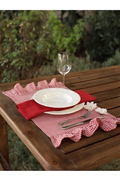 PÖTİKARE BULDAN KETEN KIRMIZI AMERİKAN SERVİS 6 ADET