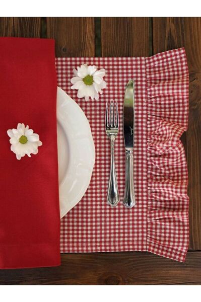 PÖTİKARE BULDAN KETEN KIRMIZI AMERİKAN SERVİS 6 ADET