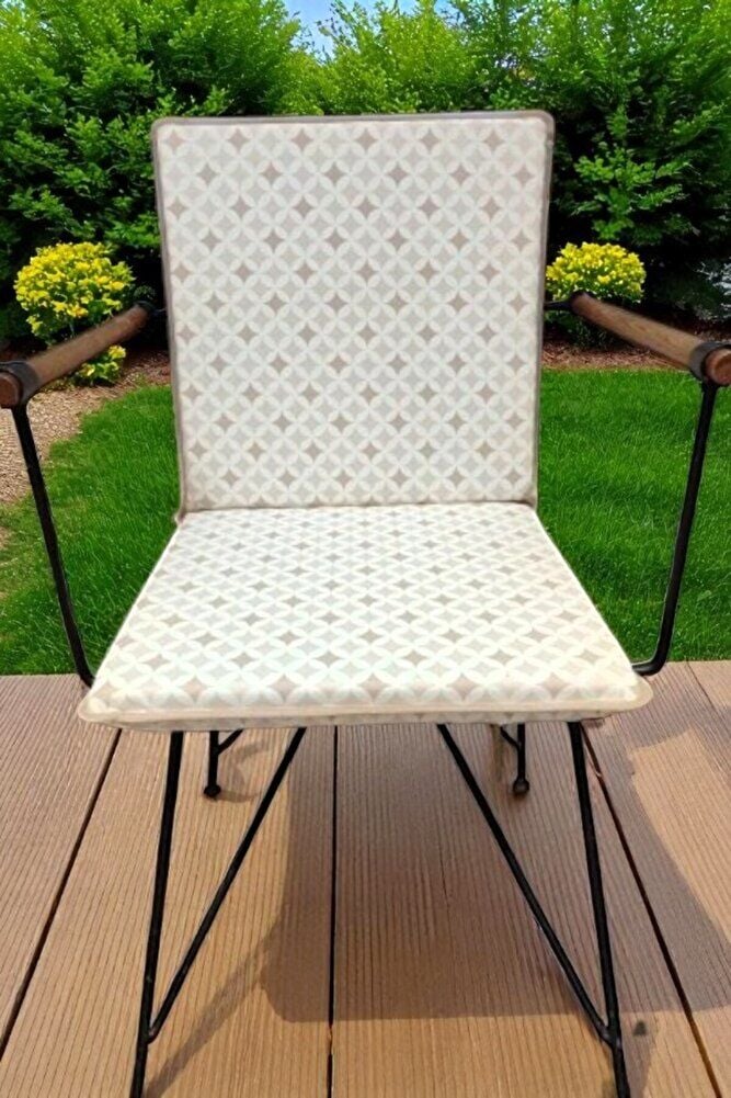 Duck Kumaş Bej Geometrik Desenli Sırtlı Sandalye Minderi