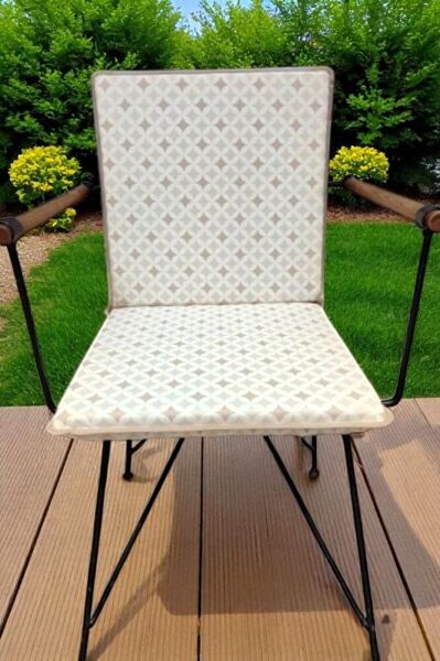 Duck Kumaş Bej Geometrik Desenli Sırtlı Sandalye Minderi