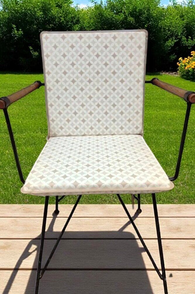 Duck Kumaş Bej Geometrik Desenli Sırtlı Sandalye Minderi