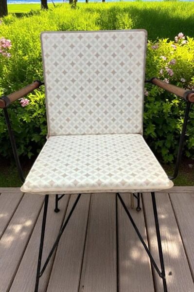 Duck Kumaş Bej Geometrik Desenli Sırtlı Sandalye Minderi