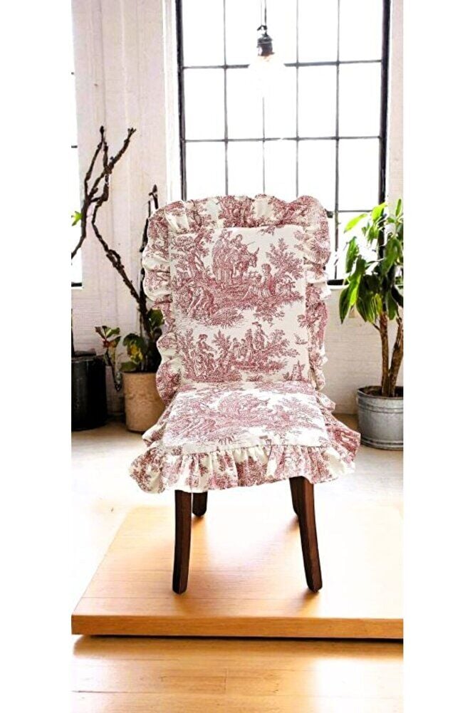 ARKALIKLI BORDO DUCK KETEN FIRFIRLI SANDALYE MİNDERİ