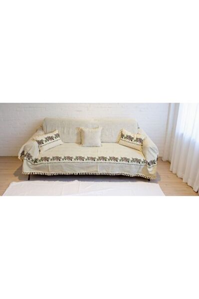 Mor Kanaviçe Işlemeli Çekyat Koltuk Örtüsü 350 x 180 Buldan Işi ( 2 Kırlent HEDİYELİ)BATTAL BOY K