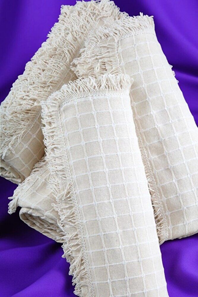 %100 Pamuklu Naturel Krem Renk Çekyat Örtüsü (PAKETTE 1 ADET ÜRÜN VARDIR) 180 X 180