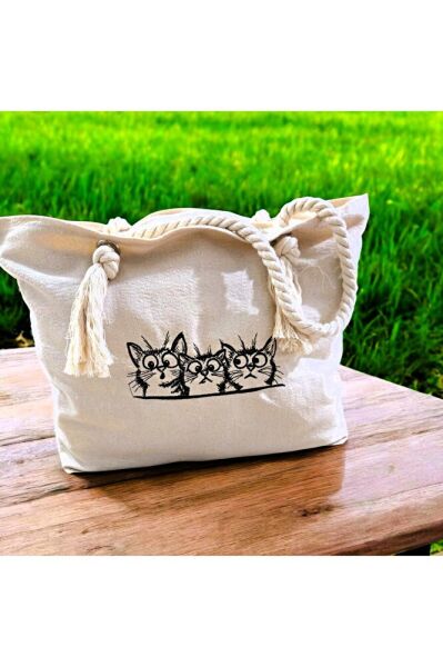 MERAKLI KEDİ NAKIŞLI BEZ ÇANTA