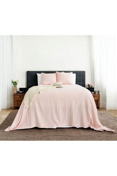 TOZ PEMBE EL YAPIMI BULDAN YATAK ORTUSU VE YASTIK KILIFI