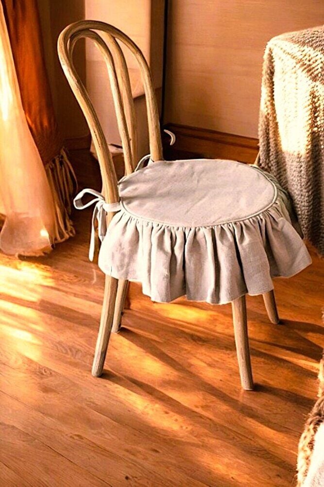 EL YAPIMI YUVARLAK BULDAN YIKANMIS KETEN FIRFIRLI SANDALYE MİNDERİ