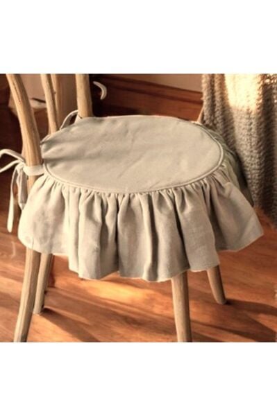 EL YAPIMI YUVARLAK BULDAN YIKANMIS KETEN FIRFIRLI SANDALYE MİNDERİ