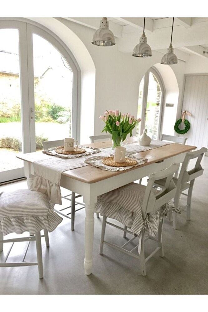 GRİ ÇİZGİLİ BULDAN YIKANMIS KETEN 4 TARAFI FIRFIRLI SANDALYE MİNDERİ