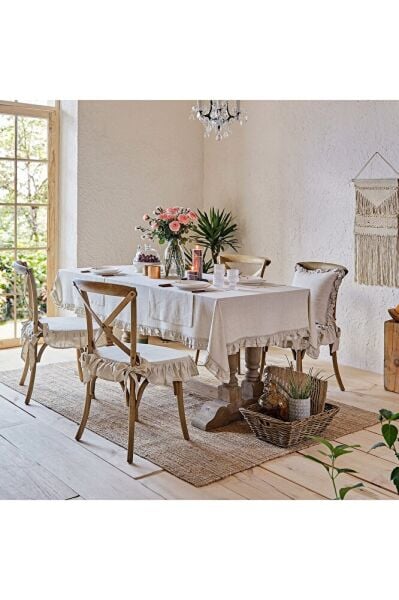 ( Süngersiz) El Yapımı Buldan Yıkanmıs Keten 4 Tarafı Fırfırlı Sandalye Minderi Kılıfı ( Süngersiz)