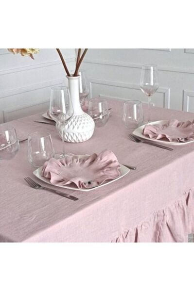 Pembe Buldan Yıkanmış Keten Amerikan Servisi Yuvarlak 4'lü Vintage 40 cm