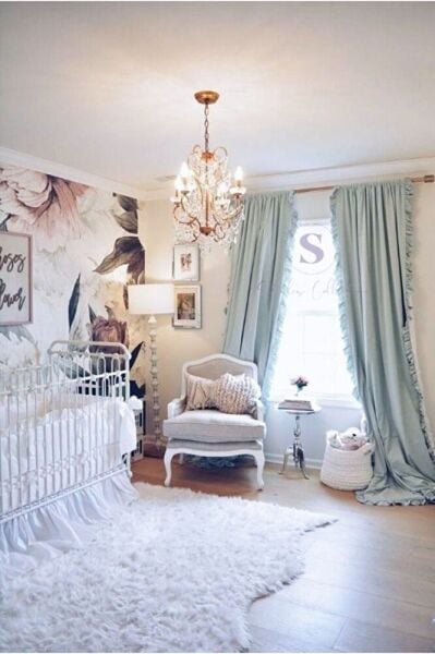 CİFT TARAFLI FIRFIRLI BebeMavi Vintage Pamuk Keten Perde (EN X BOY) - Tek Kanat - Pilesiz