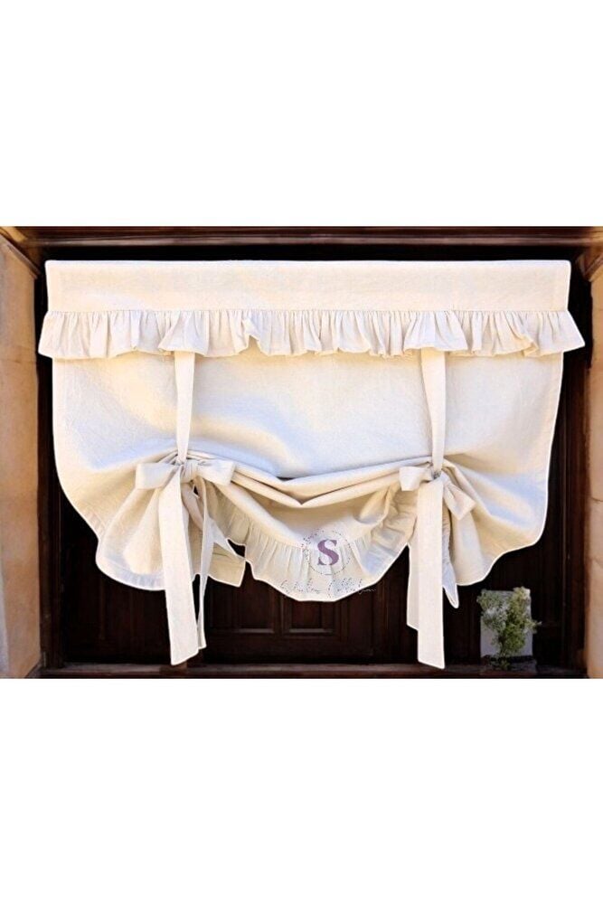 BAĞLAMA DETAYLI FIRFIRLI NATUREL RETRO FON PERDE