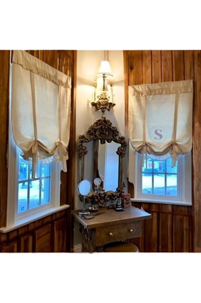 BAĞLAMA DETAYLI FIRFIRLI NATUREL RETRO FON PERDE