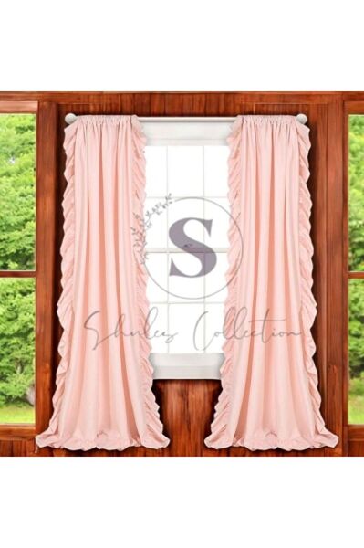 CİFT TARAFLI FIRFIRLI PEMBE Vintage Pamuk Keten Perde (EN X BOY) - Tek Kanat - Pilesiz