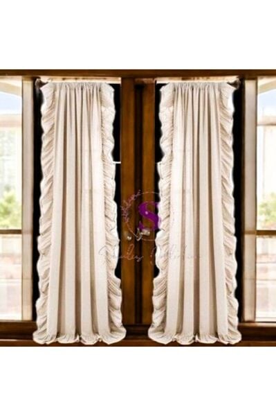CİFT TARAFLI FIRFIRLI Naturel Vintage Pamuk Keten Perde (EN X BOY) - Tek Kanat - Pilesiz