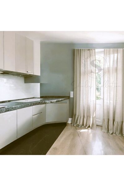 Fırfırlı Doğal Vintage NATUREL Keten Perde (EN X BOY)-tek Kanat-pilesiz