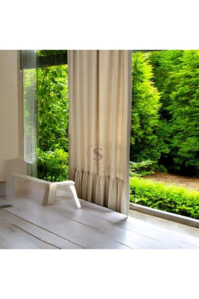 Fırfırlı Doğal Vintage NATUREL Keten Perde (EN X BOY)-tek Kanat-pilesiz