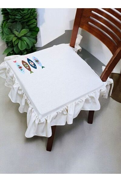 EL YAPIMI BULDAN YIKANMIS KETEN BALIK NAKISLI FIRFIRLI SANDALYE MİNDERİ