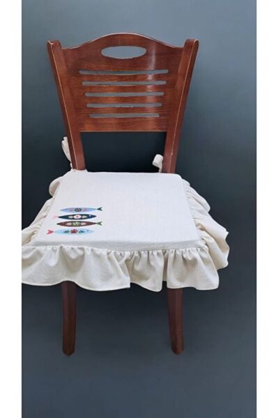 EL YAPIMI BULDAN YIKANMIS KETEN BALIK NAKISLI FIRFIRLI SANDALYE MİNDERİ